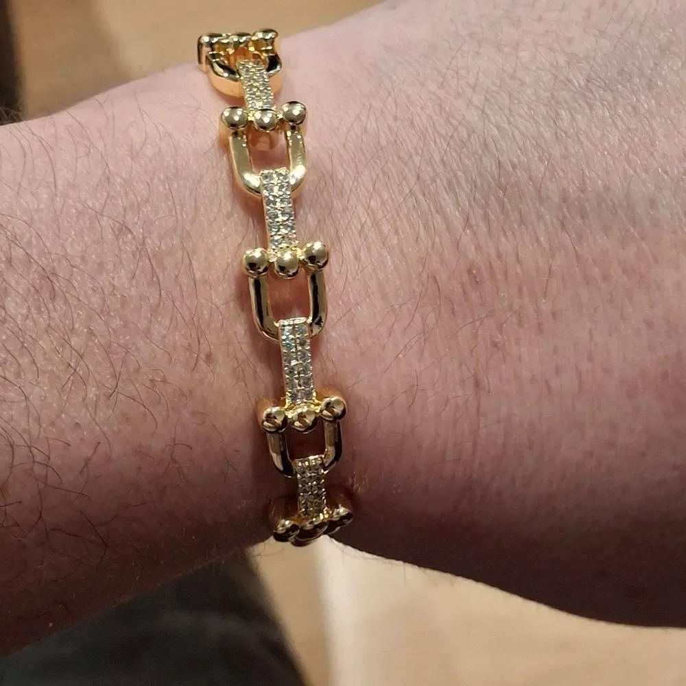 18k Gold Plated Diamond Links Bracelet Bangle Designer Inspired